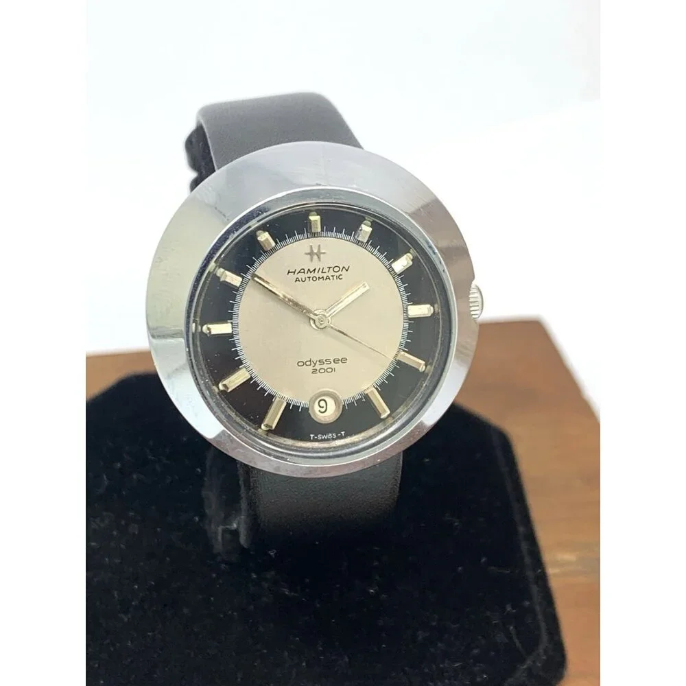 Hamilton Mens Watch Odyssee 2001 Vintage Swiss Mechanical Silver Black Dial 38mm